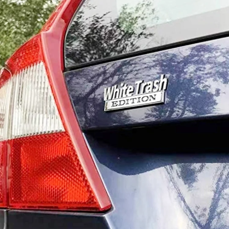 TBD0572200801_B4.webp 2 PCS Car Metal Modification Standard White Trash Edition Car Label Stickers - Image 5