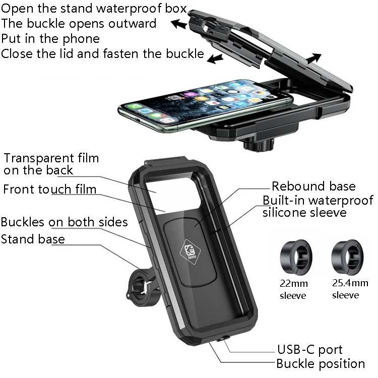 TBD0572217601_B2.webp Kewig Bicycle Motorcycle Waterproof Box Mobile Phone Bracket Riding Touch Mobile Phone Fixed Seat - Image 3