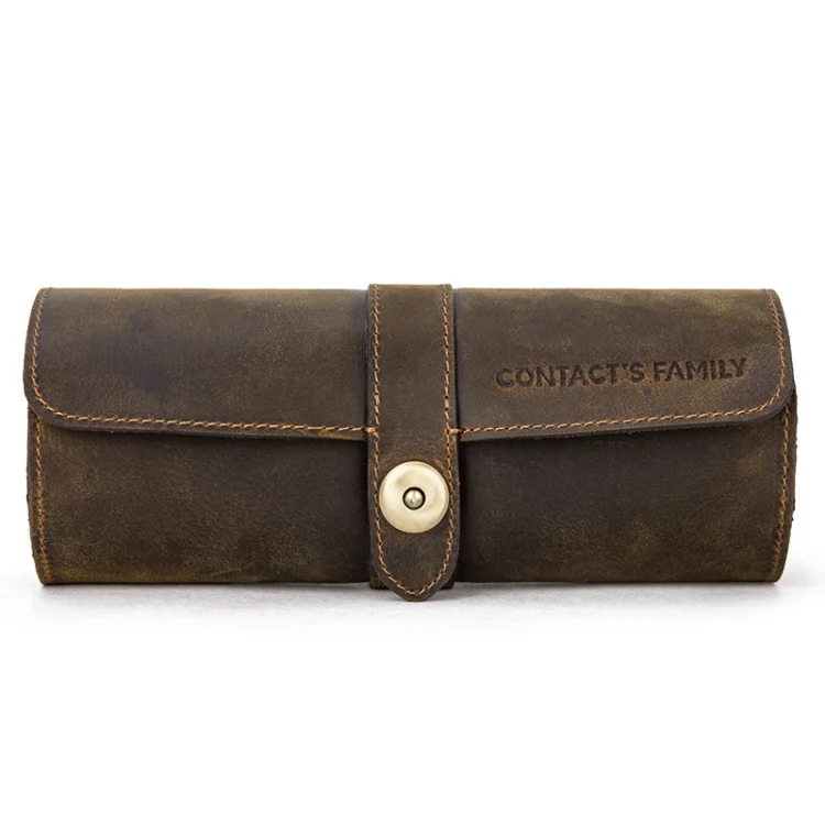 CONTACTS FAMILY CF1117 Retro Crazy Horse Texture Leather Watch Box Round Buckle Storage Box,Capacity: Can Hold 3 Watches