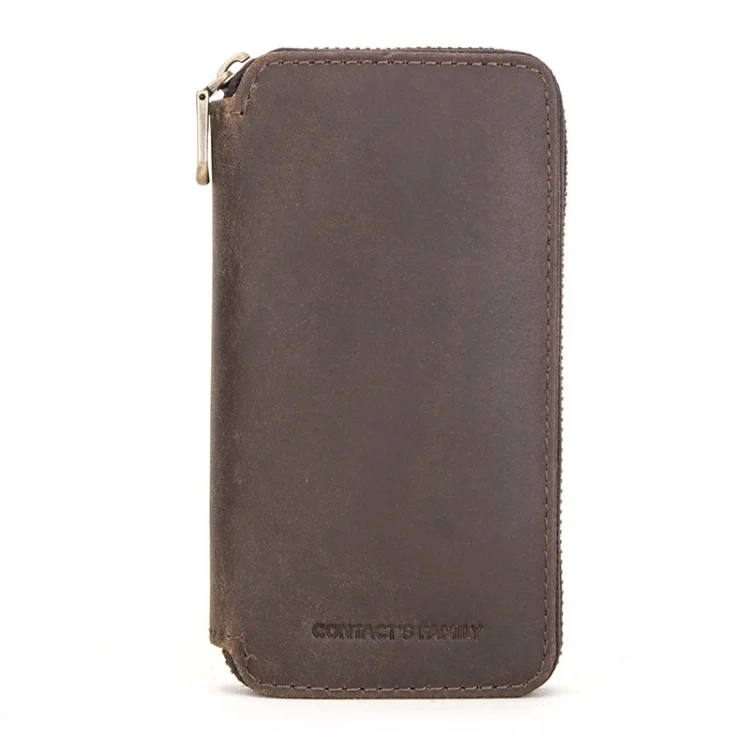 Contacts Family CF1114 Leather Watch Box Retro Crazy Horse Leather Zipper Couple Watch Bag