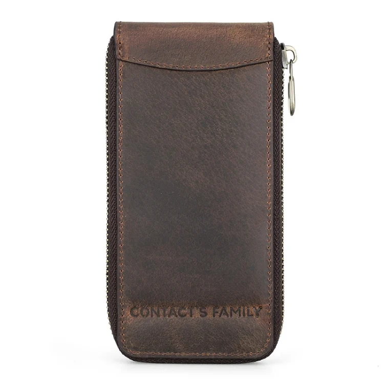 Contacts Family CF1121 Retro Crazy Horse Leather Watch Storage Box Single Watch Seat Portable Watch Zipper Bag