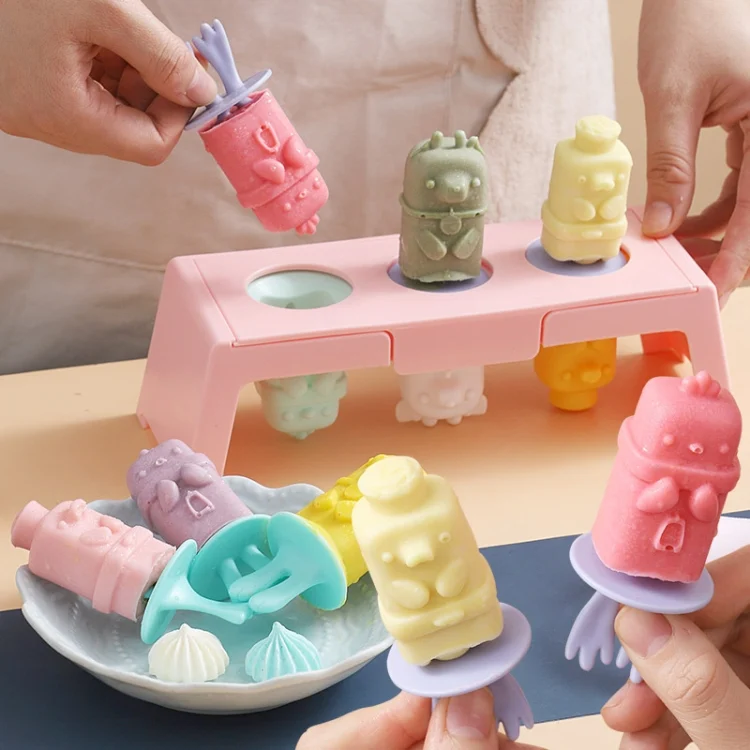 TBD05722830_3.webp Silicone Cartoon Ice Cream Mold With Cover Easy Demoulding Home-Made Popsicle Mould, Random Color Delivery - Image 4