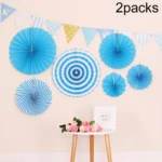 2 Packs  Birthday Party Wedding Color Three-Dimensional Folding Fan Round Paper Fan Garland Ornaments