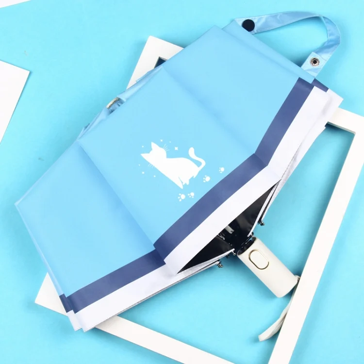 TBD0574129401A.webp Small Fresh Three-Fold Automatic Black Rubber Sunscreen Umbrella Cartoon Cat Sunny Rain Umbrella - Image 1