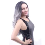 Women Medium Haircut Bangs Black Gradient Granny Grey Long Curly Big Wave Wig - Image 2