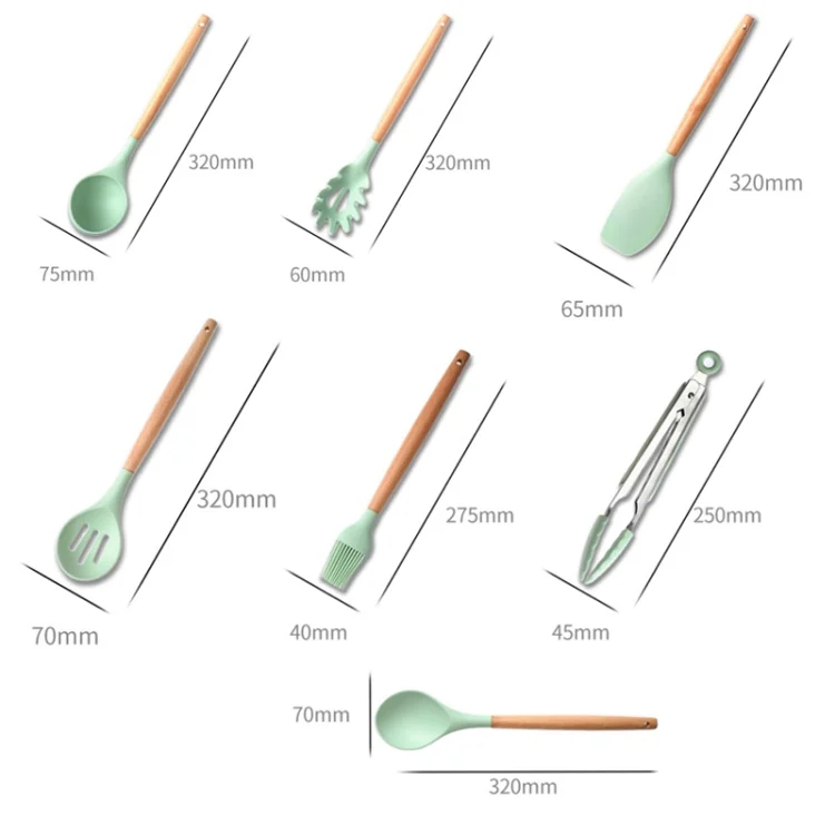 TBD0574958201_B3.webp KU349 13 In 1 Storage Barreled Wooden Handle Silicone Kitchenware Set Non-Stick Cooking Spoon Shovel Kitchen Rack - Image 4