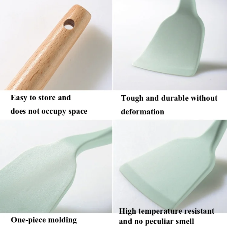 TBD0574958201_B5.webp KU349 13 In 1 Storage Barreled Wooden Handle Silicone Kitchenware Set Non-Stick Cooking Spoon Shovel Kitchen Rack - Image 6