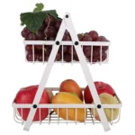 Double-Layer Portable Wrought Iron Basket Foldable Kitchen Storage Basket Shelf Fruit Basket - Image 7
