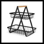Double-Layer Portable Wrought Iron Basket Foldable Kitchen Storage Basket Shelf Fruit Basket - Image 2