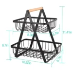 Double-Layer Portable Wrought Iron Basket Foldable Kitchen Storage Basket Shelf Fruit Basket - Image 3