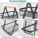 Double-Layer Portable Wrought Iron Basket Foldable Kitchen Storage Basket Shelf Fruit Basket - Image 4