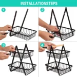 Double-Layer Portable Wrought Iron Basket Foldable Kitchen Storage Basket Shelf Fruit Basket - Image 5