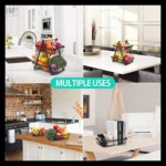 Double-Layer Portable Wrought Iron Basket Foldable Kitchen Storage Basket Shelf Fruit Basket - Image 6