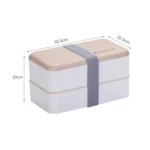 Office Double-layer Separated Lunch Box Wooden Portable Microwaveable Heating Student Bento Box with Cutlery - Image 2