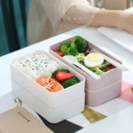 Office Double-layer Separated Lunch Box Wooden Portable Microwaveable Heating Student Bento Box with Cutlery - Image 5