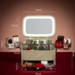 Cosmetic Storage Box Dustproof Skin Care Products Desktop LED With Mirror Shelf - Image 3