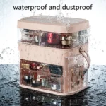 Cosmetic Storage Box Dustproof Skin Care Products Desktop LED With Mirror Shelf - Image 6