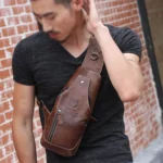 BULL CAPTAIN 019 Retro Men Leather Crossbody Shoulder Bag First-Layer Cowhide Chest Bag, Colour: Black + Buckle - Image 7