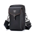 BULL CAPTAIN 076 Retro Leather Mobile Phone Waist Bag Men Leather Messenger Bag