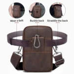 BULL CAPTAIN 076 Retro Leather Mobile Phone Waist Bag Men Leather Messenger Bag - Image 3