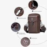 BULL CAPTAIN 076 Retro Leather Mobile Phone Waist Bag Men Leather Messenger Bag - Image 4