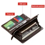 BULL CAPTAIN 028 Long Buckle Retro Cowhide Multi-Function Wallet (Black) - Image 4