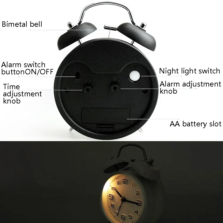 TBD0585082801_B5.webp Metal Quality Mute Luminous Alarm Clock Classic Double Bell Clock - Image 6
