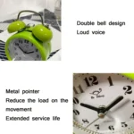 Children Cartoon Apple-Shaped Bedside Mute Desk Clock Metal Bell Digital Alarm Clock - Image 3
