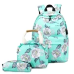 1909-1 3 PCS/Set Printed Backpack Small Fresh Student School Bag Computer Bag Lunch Backpack