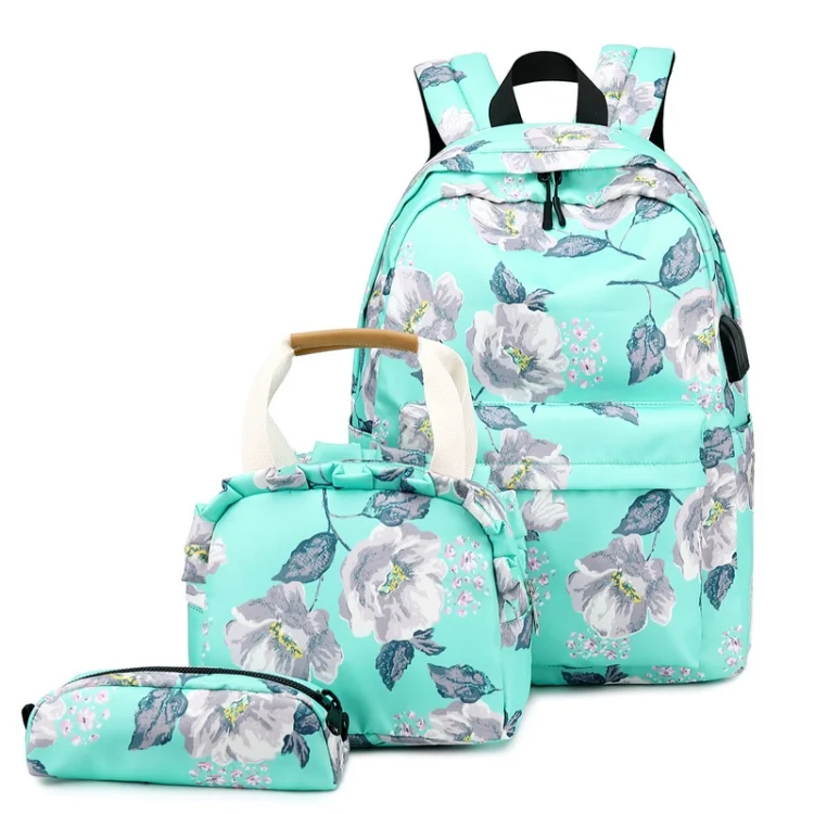 TBD0585086201A.webp 1909-1 3 PCS/Set Printed Backpack Small Fresh Student School Bag Computer Bag Lunch Backpack - Image 1