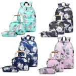 1909-1 3 PCS/Set Printed Backpack Small Fresh Student School Bag Computer Bag Lunch Backpack - Image 2