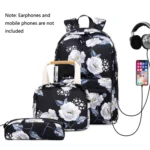 1909-1 3 PCS/Set Printed Backpack Small Fresh Student School Bag Computer Bag Lunch Backpack - Image 7