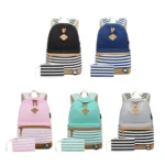 2 PCS/Set Printed Canvas Backpack Student School Bag Striped Large Capacity Backpack - Image 2