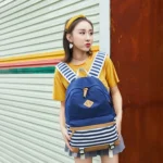 2 PCS/Set Printed Canvas Backpack Student School Bag Striped Large Capacity Backpack - Image 6