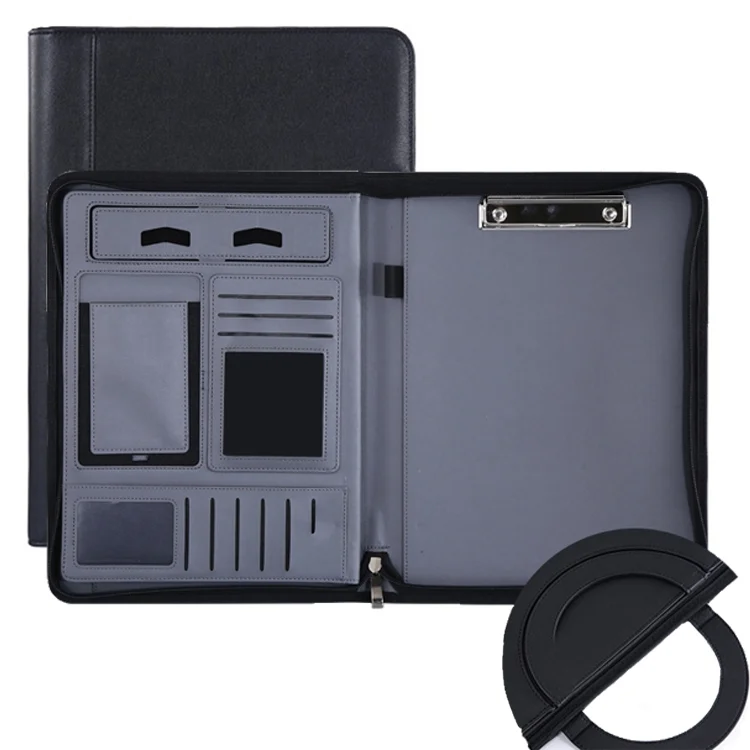 KC601 A4 Multifunctional Portable Folder Business Zipper Bag Leather Folder, Style: