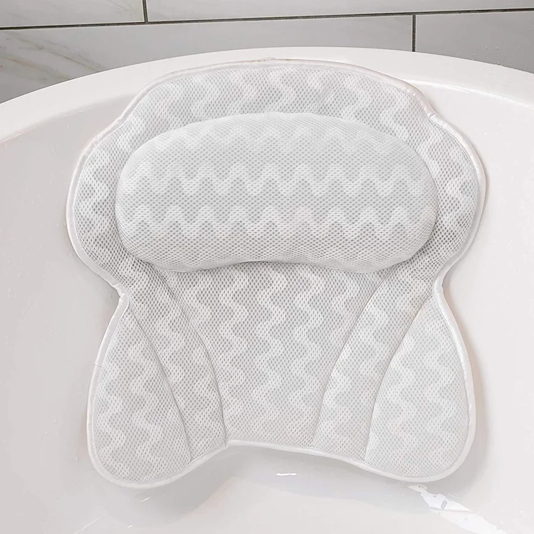 Machine Washable Mesh Cloth 3D Wave Bathtub Pillow Bathroom Bath Headrest