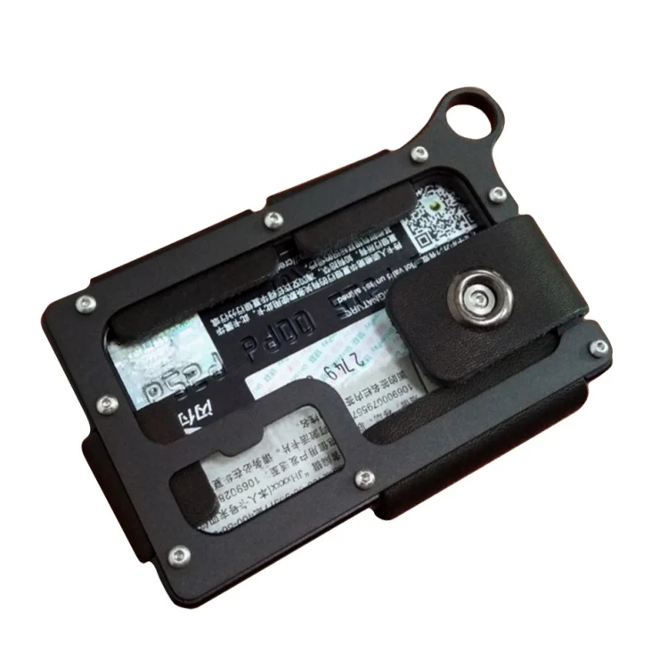 Aluminum Alloy Card Holder Leather Wallet Multifunctional Adjustable Snap Button Pocket Wallet
