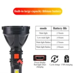 Plastic Flashlight COB Work Light Long Shot USB Strong Light Flashlight - Image 6