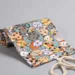 12 Holes Cotton Canvas Large Capacity Pen Curtain Big Face Cute Cat Cartoon Color Pencil Bag - Image 3