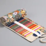 12 Holes Cotton Canvas Large Capacity Pen Curtain Big Face Cute Cat Cartoon Color Pencil Bag - Image 4
