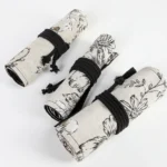 12 Holes Black Peony Printer Canvas Pen Curtain Large Capacity Roller Pen Bag Sketch Color Pencil Stationery Box - Image 6