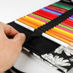 12 Holes Snowflake Print Handmade Canvas Pen Curtain  Large Capacity Roller Pen Bag Sketch Color Pencil Stationery Box - Image 5