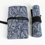 12 Holes Small Waves Printed Canvas Pen Curtain Large Capacity Roller Pen Bag Sketch Color Pencil Stationery Box - Image 6