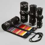 12 Holes Black Calligraphy Canvas Pen Curtain Sketch Color Pencil Bag - Image 5