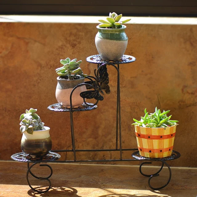 TBD059388501B.webp Mini Wrought Iron Multi-function Flower Pot Flower Stand for Office Desktop Sill Balcony - Image 1