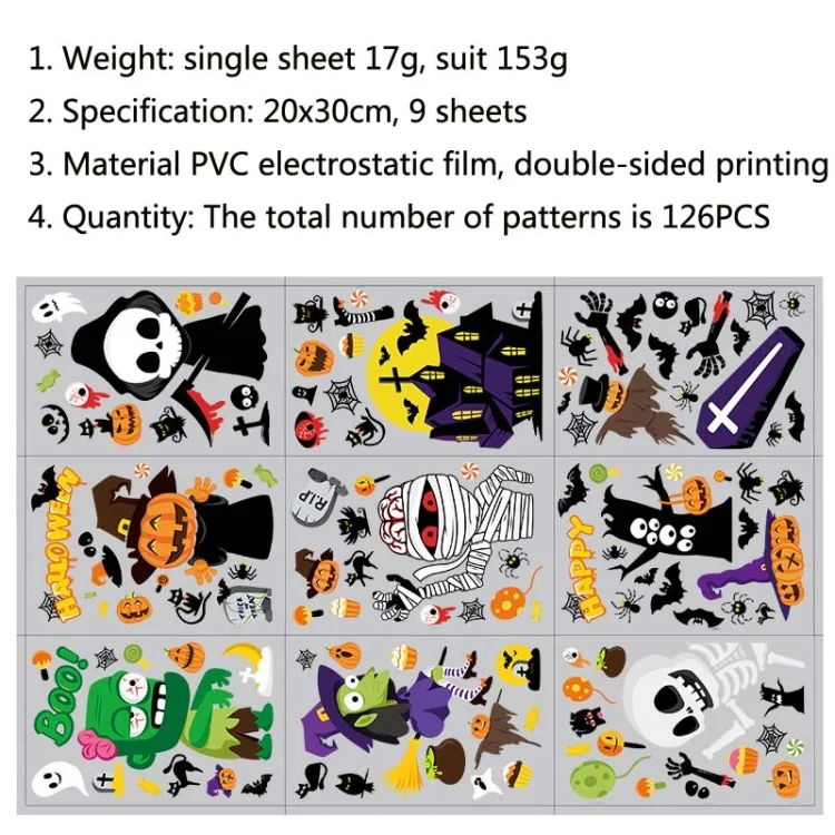 TBD0594644701_1.webp 1 Sets SQ629 Halloween Electrostatic Window Stickers Party Decoration Glass Window Wall Double-Sided Stickers, Specification: 20x30cm - Image 6