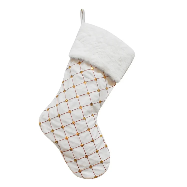 TBD0594646701B.webp GM89719 Checkered Sequin Christmas Socks Holiday Gift Candy Bag - Image 1