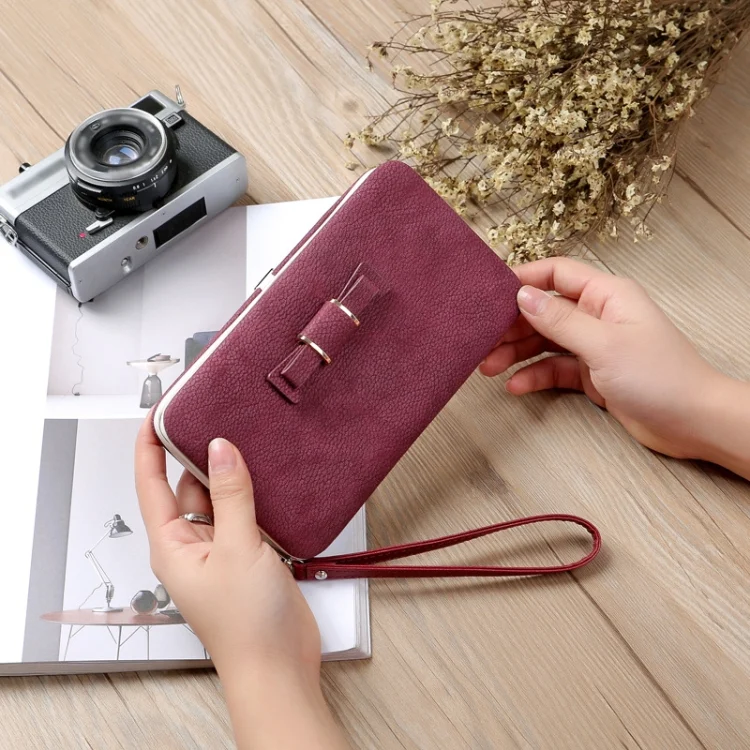 Multi-Purpose Long Type Bow Mobile Phone Bag Lady Wallet Card Bag