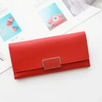 BATSIOE Women Wallet Tri-Fold Long Type Buckle Clutch Multi-Card Pocket PU Wallet