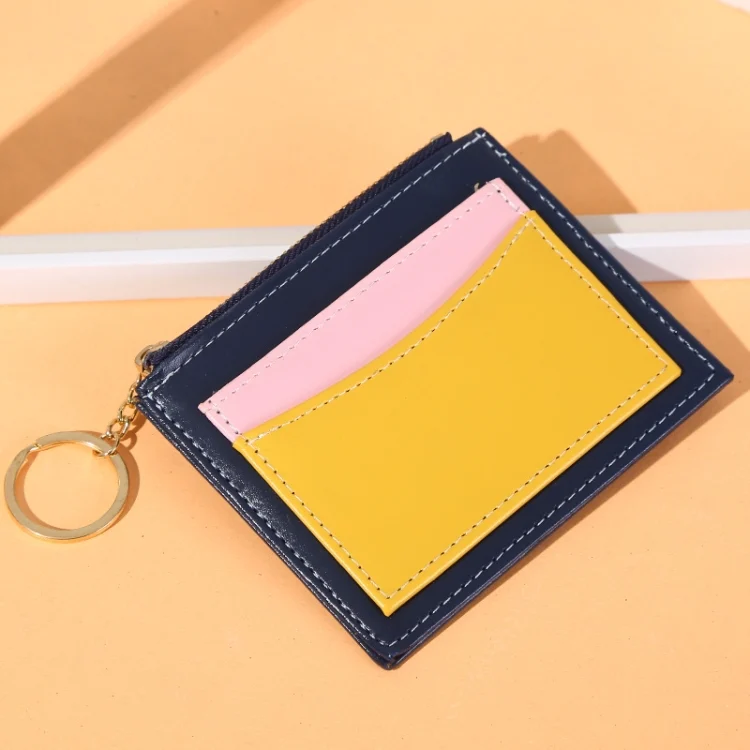 Men And Women Portable Simple Card Holder Coin Purse PU Wallet With Keychain